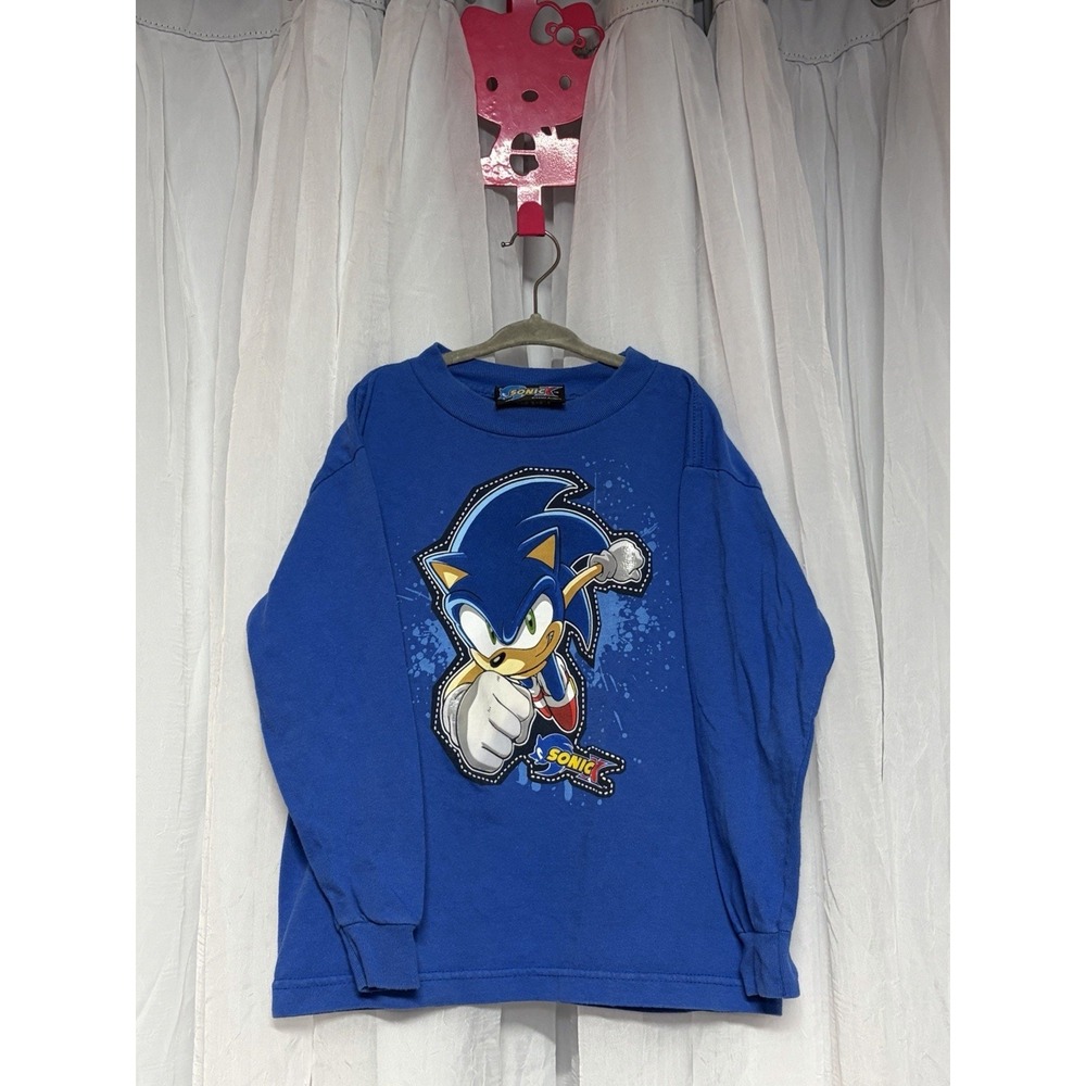 VTG Sonic X Sonic the Hedgehog Long Sleeve Shirt Kids Blue 2000s Size L 7